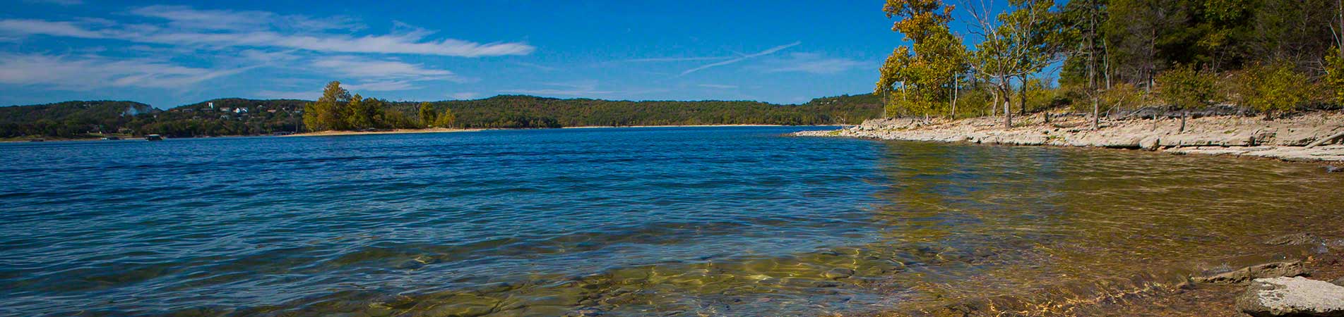 The shoreline located just a few blocks from some of our Branson lake cabins for sale.